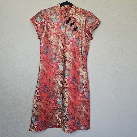 Chinese Traditional Inspired Dress Red Gold Shiny Shimmery Holiday New Year - Picture 1 of 10